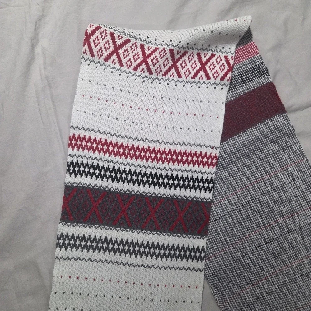 TALBOTS FAIRISLE SWEATER Winter White Red SCARF Cotton Cashmere Blend 72x9.5
